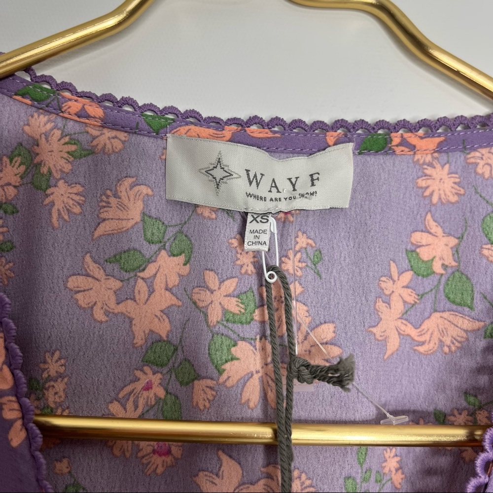 NWT WAYF Lavender Floral Boho Long Sleeve Mini Dress Size XS - Picture 5 of 12